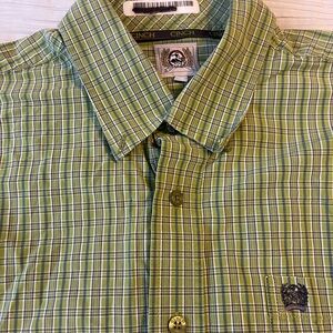 Cinch Men's Green Plaid Button-Down Shirt Size Medium cowboy western